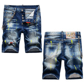 DSQ2 Short Jeans Ripped Patch Slim-fit Stretch Denim Shorts